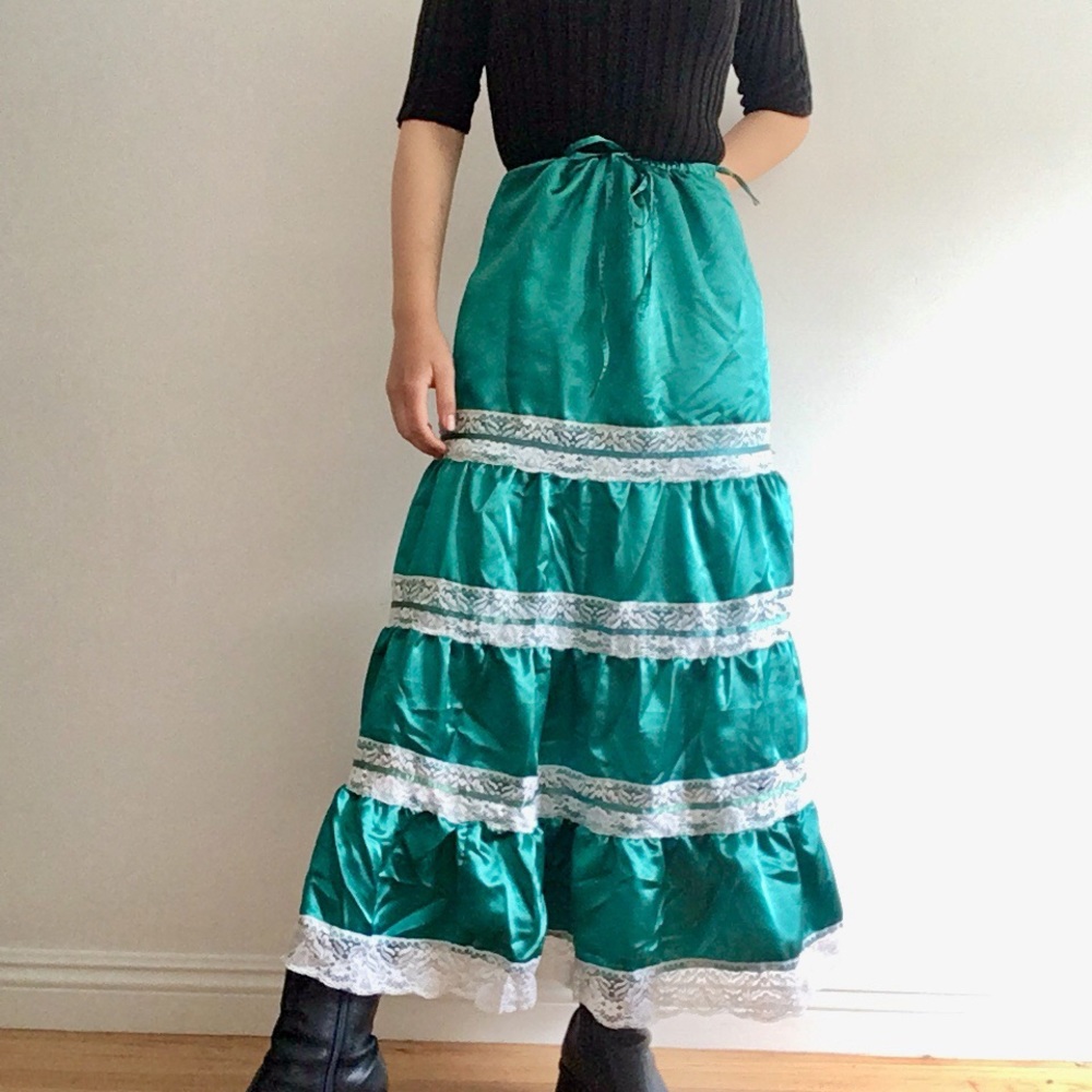 Turquoise high waisted maxi skirt with lace